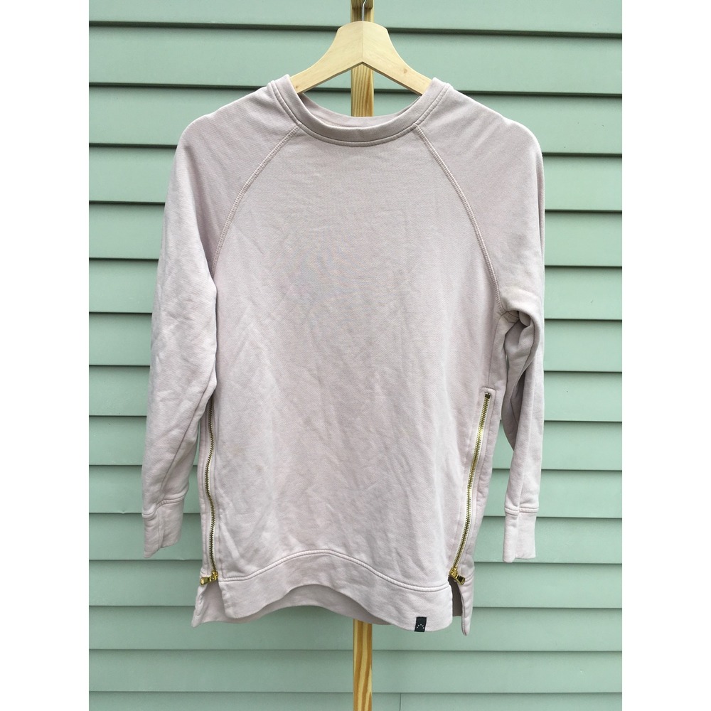 Varley Manning Women XS Pink Raglan Side Zip Crewneck Sweatshirt Gold Zippers